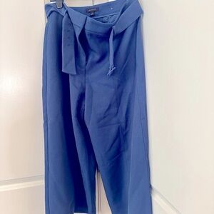 Ann Taylor Wide-Leg Belted Pants in Blue